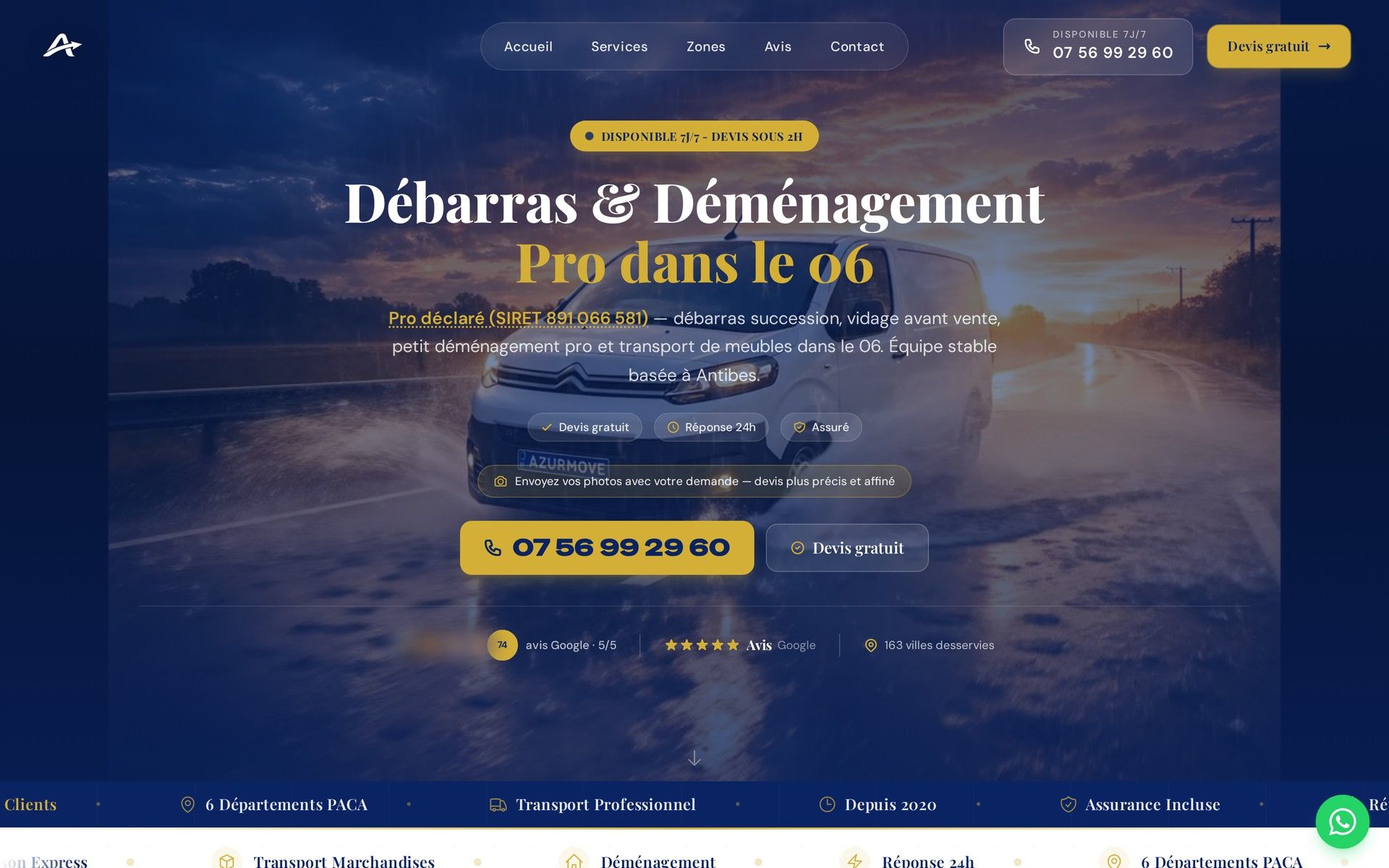 Page d’accueil du site AzurMove