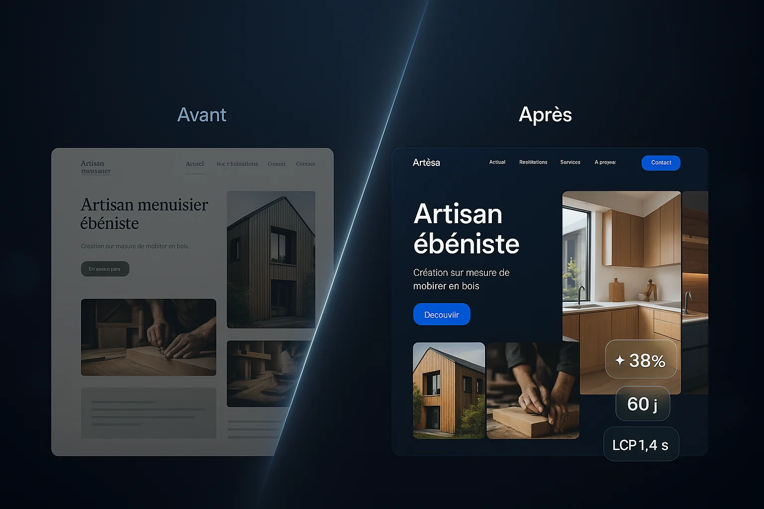 Refonte vitrine artisan — avant/après